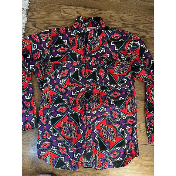 Vintage Wagon Wheels Rodeo Western Button Up Shirt Pocket 1980’s Southwest M - Picture 8 of 8